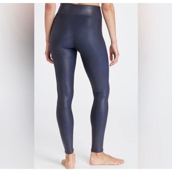 Spanx Faux Leather Leggings High Waisted Smoothing Sleek Dark Blue Size Large - Picture 2 of 9